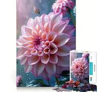 Pink Dahlia Flower with Water Droplets 1000 Pieces Jigsaw Puzzles for Teenagers Logic Sense Toy Simple Fun Smooth Edge Stylish Gift (38x26cm)