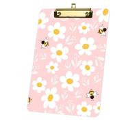 Pink Daisy and Bee Acrylic Clipboard with Gold Low Profile Clip A4 Clipboard Decor Office Stationary Gift Clip Boards for Teacher Nurses Woman Men Teens Birthdays Valentins Easter