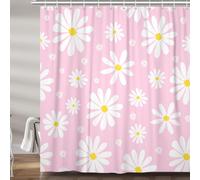 Pink Daisy Floral Shower Curtain, Cute Boho White and Pink Groovy Retro Flower Fabric Shower Curtains Set for Girls Bathroom Decorative, Aesthetic Restroom Decor Accessories with Hooks 72X84 Inch