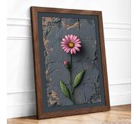 Pink Daisy on Stone Botanical Framed Wall Art Print A1 (84.1×59.4cm) Walnut, Wall Decor for Living Room, Bedroom, Office & Home, Ready to Hang, Art Gift