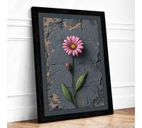 Pink Daisy on Stone Botanical Framed Wall Art Print A3 (42×29.7cm) Black, Wall Decor for Living Room, Bedroom, Office & Home, Ready to Hang, Art Gift