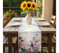 Pink Daisy Table Runner 13x72 inch Spring Vintage Flower Floral Plant Retro Wood Grain Cotton Linen Dining Table Runner Ideal for Dresser Kitchen Coffee Tables - Machine Washable