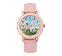 Pink Dandelion Womens Elegant Watch Analogue Quartz Watch Leather Band Wristwatch
