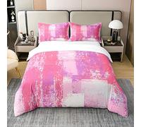 Pink Decorative Cotton Duvet Cover Set Double Size Kids Vintage Abstract Art Painting Bedding Set for Women Men Modern Grunge Art Comforter Cover Set Breathable Messy Rust Bedspread Cover Quilt Cover