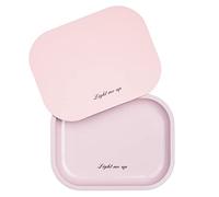 Pink Decorative Tray With Soft PVC Magnetic Lid, Small 7"x5.5" Metal Storage Organizer for Home and On-The-Go, Premium Dainty Serving Tray With Matte Cover