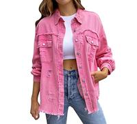 Pink Denim Jacket Women Oversized - Women's Denim Jacket Lined Plus Size - Lightweight Bomberjackets Summer Cardigans Long Sleeve and Buttoned Plus Size DenimJacket Shortjackets Summercoats
