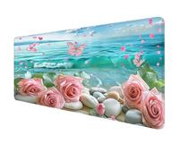 Pink Desk Mat Large Mousemat 1200x600x3mm Non-Slip Rubber Base Gaming Mousepad Butterfly, Stitched Edges Mouse Matt Keyboard Mat Office Desk Decor Gaming Room Protector pad Laptop Gifts for Women q-48