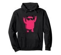 Pink Devil Demon Mascot Double Rock Hand Signs Graphic Metal Pullover Hoodie