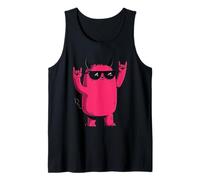 Pink Devil Demon Mascot Double Rock Hand Signs Graphic Metal Tank Top