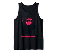 Pink Devil Demon Mascot Rock Hand Sign Punk Comic Graphic Tank Top