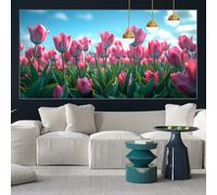Pink Diamond Art 70x140cm Large Diamond Painting Tulips Crystal Art Painting Kits Adults, Square Drill Crystal Embroidery Gem Rhinestone Cross Stitch Pictures Crafts, Home Wall Decor Gifts y-w241