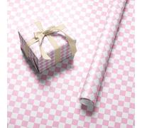 Pink Diamond Checkerboard Wrapping Paper Roll - Wide 59.4cm x 3.6m Pastel Check Gift Wrap for Birthday, Valentines Day, Baby Shower, Wedding, Girlfriend, Women, Girls and Couples