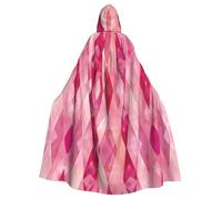Pink Diamond Pattern Adult Halloween Party Cloak-Stylish Pumpkin Theme Hooded Wizard Robe Cosplay Costumes