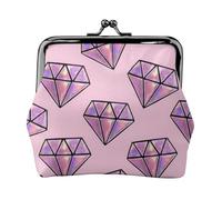 Pink Diamond Pattern Print Fashion Ms Leather Pouch Portable Wallet Kiss-Lock Money Bag Cute Clutch Fo Women