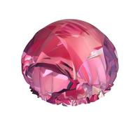 Pink Diamond Pattern Print Reusable Shower Cap For Women Shower Caps With Double-Layer Elastic For Long Hair Bath