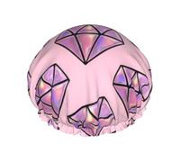 Pink Diamond Pattern Print Shower Cap for Women & Men - Reusable, Double Layer, Breathable, Hair Bath Cap One Size