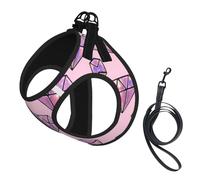 Pink Diamond Pattern Print Small Dog Harness And Leash Set, Adjustable Soft Vest With 360° Reflective Straps For Cats Puppy