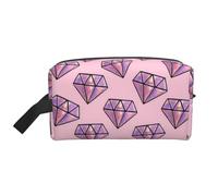 Pink Diamond Pattern Print Storage Bag - Toiletry & Cosmetic Travel Organizer Pouch with Zipper - Reusable Canvas Makeup