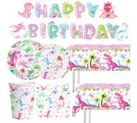 pink dinosaur birthday paper plates napkins cups banner tablecloth for girls 1st 2nd 3rd birthday