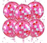 Pink Disco Ball Balloons, 22 Inch 4D Foil Balloon for Birthday, Disco Cowgirl Party Decorations, 70s 80s Last Rodeo Bachelorette Party Supplies
