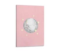 Pink Disco Ball Wall Art Retro Poster Sparkling Light Ball Print for Girl’s Room Dorm Or Party Decor Trendy Pastel Aesthetic Wall Poster Gift 24x36inch Frame