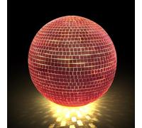 Pink Disco Ball with Lights, 6 Inch Disco Mirror Reflective Pink Ball Shape Home Art Decorations, Bar Ornaments