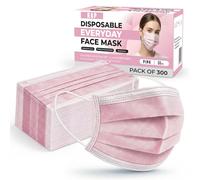 Pink Disposable Face Masks Breathable 3-Layer Procedure Masks 6 Boxes 50pcs in each box Bulk Pack of 300pcs with Soft Elastic Ear Loops Lightweight Daily Use Face Covers for Home, Office, Travel Mask.