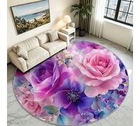 Pink Ditsy Rose Round Rug 90 cm, Contemporary Floral Hallway Carpet | Low Profile Anti-Skid Circle Runner, Romantic Bloom Floor Mat for Entryway, Kitchen & High Traffic Bedside Corridor