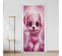 Pink Dog Animal 3D Door Stickers Cute Puppy Heart Self-Adhesive Door Decal PVC 95x215 cm for Bedroom Peel and Stick Photo Poster Decoration Su50
