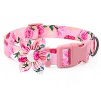 Pink Dog Bow Tie Collar Small Personalised Girl Dog Collars With Rose Flower Bow Tie Personalised Dog Collar for Cute Puppy Small Girl Female Cats Dogs Fancy Floral Dog Collar for Your Furbaby