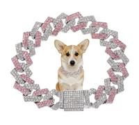 Pink Dog Chain Collar, Rhinestone Dog Necklace Puppy Collars Glitter Chain Bling Diamond Cuban Link for Small Medium Large Pet Dogs 22in