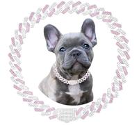 Pink Dog Chain Collars Bling Diamond Cuban Link Puppy Collar With Secure Buckle Walking Metal Chain Necklace Crystal Jewelry Cat Collars for Small Medium Large Pet Dogs Girls Female, 22 Inch