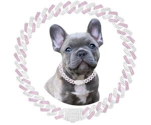 Pink Dog Chain Collars Bling Diamond Cuban Link Puppy Collar With Secure Buckle Walking Metal Chain Necklace Crystal Jewelry Cat Collars for Small Medium Large Pet Dogs Girls Female, 18 Inch