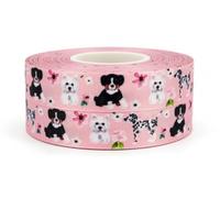Pink Dog & Flower 2m x 22mm Wide for Personalised Birthday Cake Decoration Ribbon & Decorating Ideas for Present Gift Wrap Bows Toppers or Wrapping for Bags Box Balloon String Cards Art Craft Ribbon