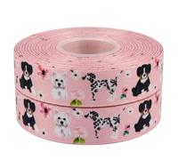 Pink Dog & Flower Ribbon 22mm x 2m Gift Wrap & Birthday Cake Decoration