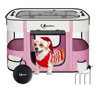 Pink Dog Pet Playpen, Foldable Tents for Middle Cat,Portable Exercise Kennel Crate,Water-Resistant Breathable Shade Cover, Indoor Outdoor Travel Camping with Carrying Case