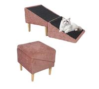 Pink, Dog Ramp Steps for Couch, 15.7" H Split Ottoman Dog Ramp,Folding Wooden Pet Ramp Stairs, Non-Slip Pet Step Stool,Gentle 23° Incline, for Large and Small Dogs