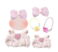Pink Doll Clothes for 17 cm Plush, Style Pink Doll Clothing, Cute Doll Outfis, Overalls + Bow + 2 Fashion, Exquisite Plush Doll Set Clothing as Children Gifts with Christmas, Carnival