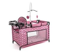 Bayer Design 62676AA Doll bed with integrated high chair, changing table, mobile, black, pink