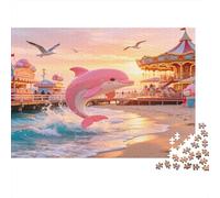 Pink Dolphin 1000 Piece Jigsaw Puzzle for Adults Beach Amusement Park Twilight Paper Puzzle Game for Family Relax Decor Gift nan