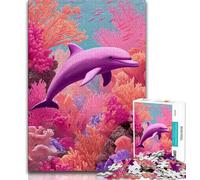 Pink Dolphin Jigsaw Puzzles for Teenagers 1000 Piece Puzzle,Help The Brain Exercise Addictive Toys to Cultivate Patience A Work of Art 38x26cm