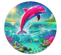 Pink DolphinJigsaw Puzzle 1000 Pieces for Adults Kids Round CuteCreative Challenge Puzzle Toy1000pcs (67.5x67.5cm)