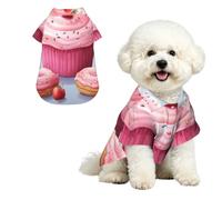 Pink Donut and Cupcake Dog Hawaiian Shirt, Breathable Cool Dog Summer Clothes Soft Comfortable Puppy Clothes for Small to Medium Dog Party Costume