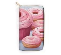 Pink Donut And Cupcake Leather Wallet, Bifold Stylish Wallets, Credit Card Holder for Passport Covers, Purse Passport Bag for Men Women