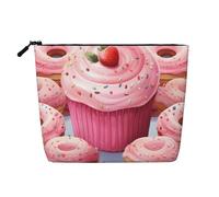 Pink Donut And Cupcake Makeup Bag For Women, Waterproof Linen Travel Cosmetic Organizer Lightweight Zipper Travel Toiletry Bag Organizer Makeup Brushes Storage Bag