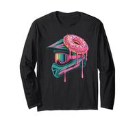 Pink Donut Frosting Dripping Over an Enduro Racing Helmet Long Sleeve T-Shirt