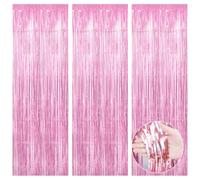 Pink Door Tinsel Curtains Glitter,Party Birthday Valentines Decorations,Foil Fringe Strands Background Streamer Backdrop,Sleepover Princess Party Wedding 10th Birthday Decorations Girl Banner
