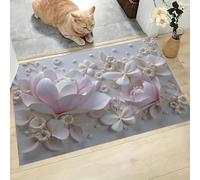 Pink Doormat, Magnolia Flower Butterfly Area rug Non Slip Backing - Dirt Trapper Mat Absorbent Non-Slip Door mat for Entrance Inside Kitchen Front Back Door Pets and Garden - 45 x 75 cm