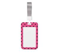 Pink Dot Print Badge Holder with Lanyard, Hard Plastic Vertical Name ID Card Badge Holders