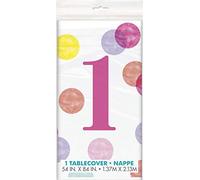 Pink Dots 1st Birthday Table Cover (137cm x 213cm) - Charming Rectangular Plastic Tablecloth - Perfect for Your Little's Celebrations - 1 Pc, 54" x 84"